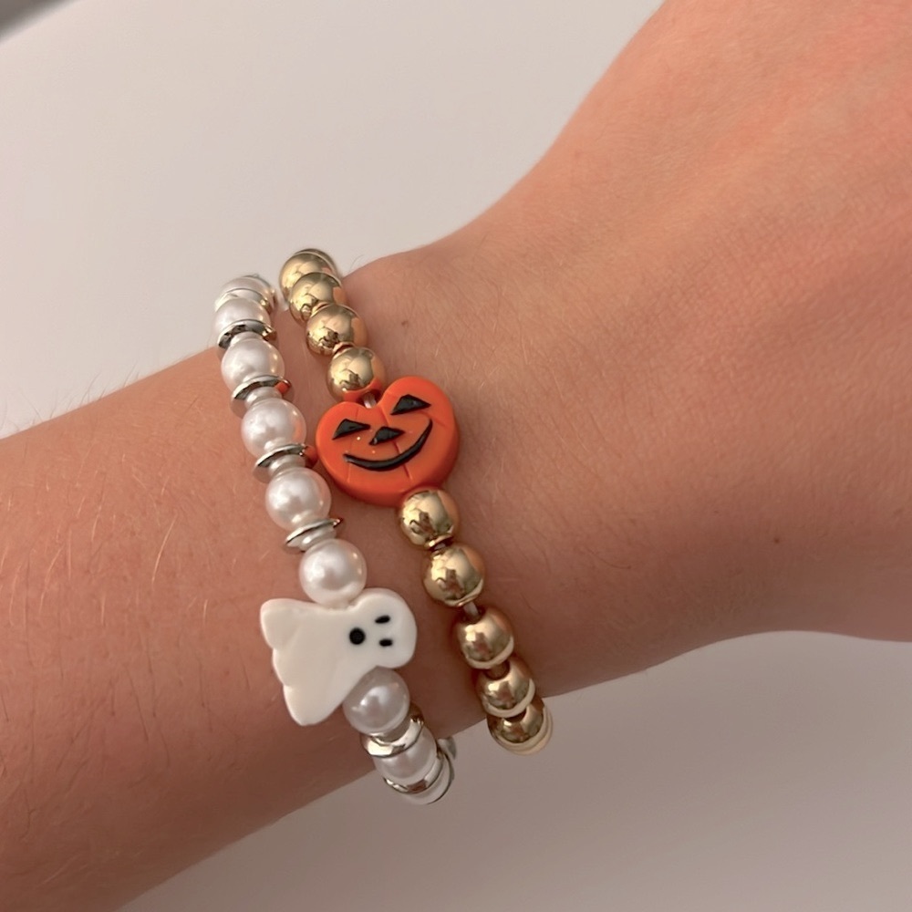 Set of Pumpkin and Ghost Bead Bracelets